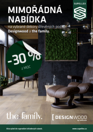 Mimořádná nabídka: -30 % na vybrané dekory dřevěných podlah the family a Designwood